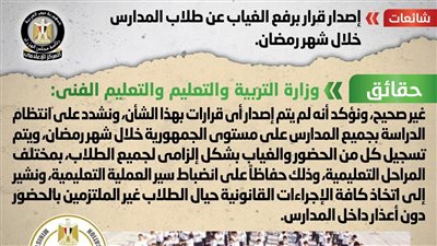 الحكومة تكشف حقيقة رفع الغياب عن طلاب المدارس خلال شهر رمضان