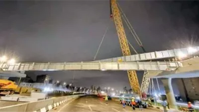 رفع كمرات محور عمرو بن العاص أعلى الطريق الدائري بالقوس الغربي لمدة 21 يومًا