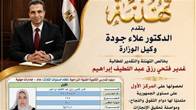 وكيل تعليم كفر الشيخ يهنئ الطالبة غدير فتحي رزق 