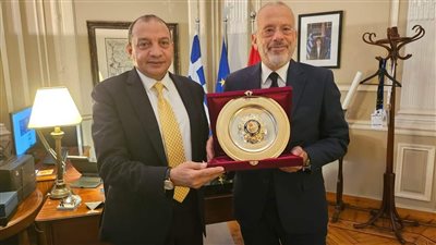 السفير اليونانى بالقاهرة  نيقولاوس باباجيورجيو يستقبل رئيس جامعة بنى سويف