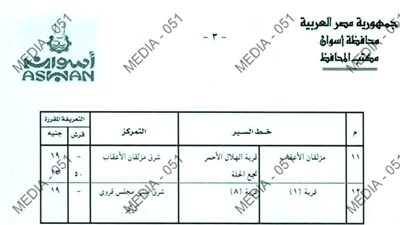محافظ أسوان يقرر زيادة تعريفة الأجرة بنسبة 10% بعد زيادة أسعار الوقود