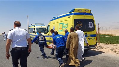 ارتفاع أعداد ضحايا حادث تصادم سيارتين على الطريق الصحراوي الغربي بملوي لـ 8 وفيات و إصابة 25 آخرين | صور 