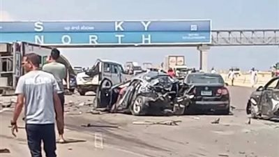 وفاة شخصين وإصابة 18 فى حادث تصادم لورى بـ 9 سيارات ملاكي وسيارتين ميكروباص